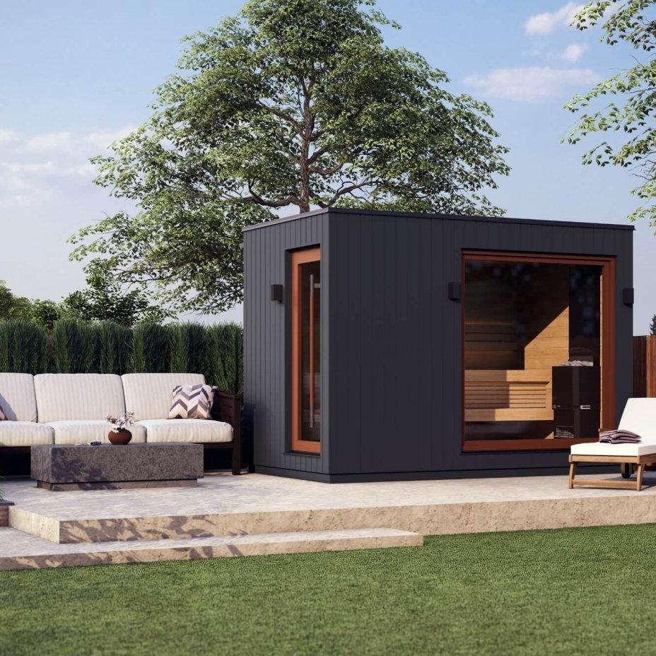 Saunum AirCube Double Ready Made Nordic Outdoor Sauna 5 Seater with Changing Room in