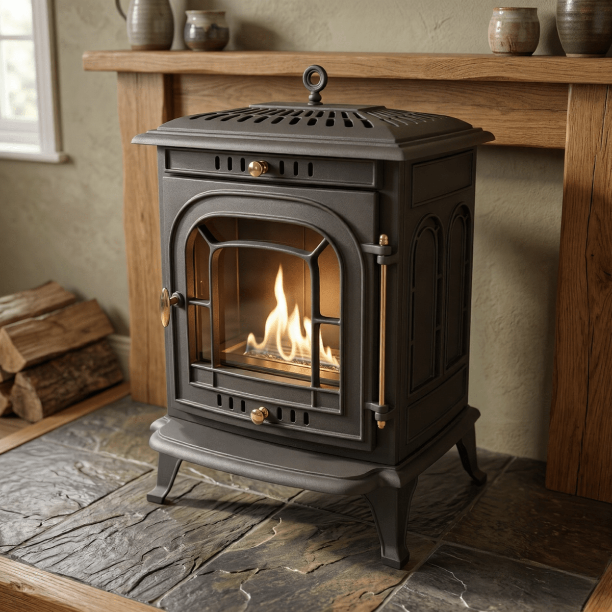 ScandiFlames Altar Cast Iron Freestanding Bioethanol Fireplace in 68.5H x 49W x 42.5D cm