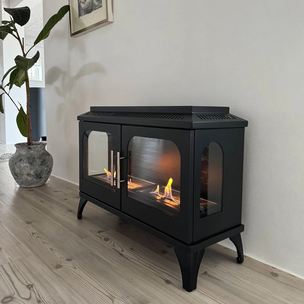 ScandiFlames Atlanta Double Freestanding Bioethanol Fireplace in 57.3H x 80W x 30D cm