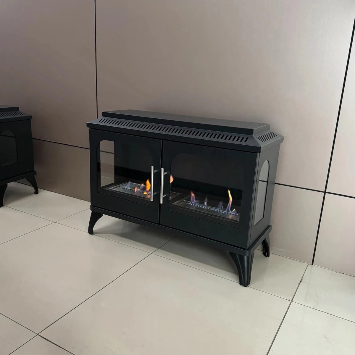 ScandiFlames Atlanta Double Freestanding Bioethanol Fireplace in 57.3H x 80W x 30D cm