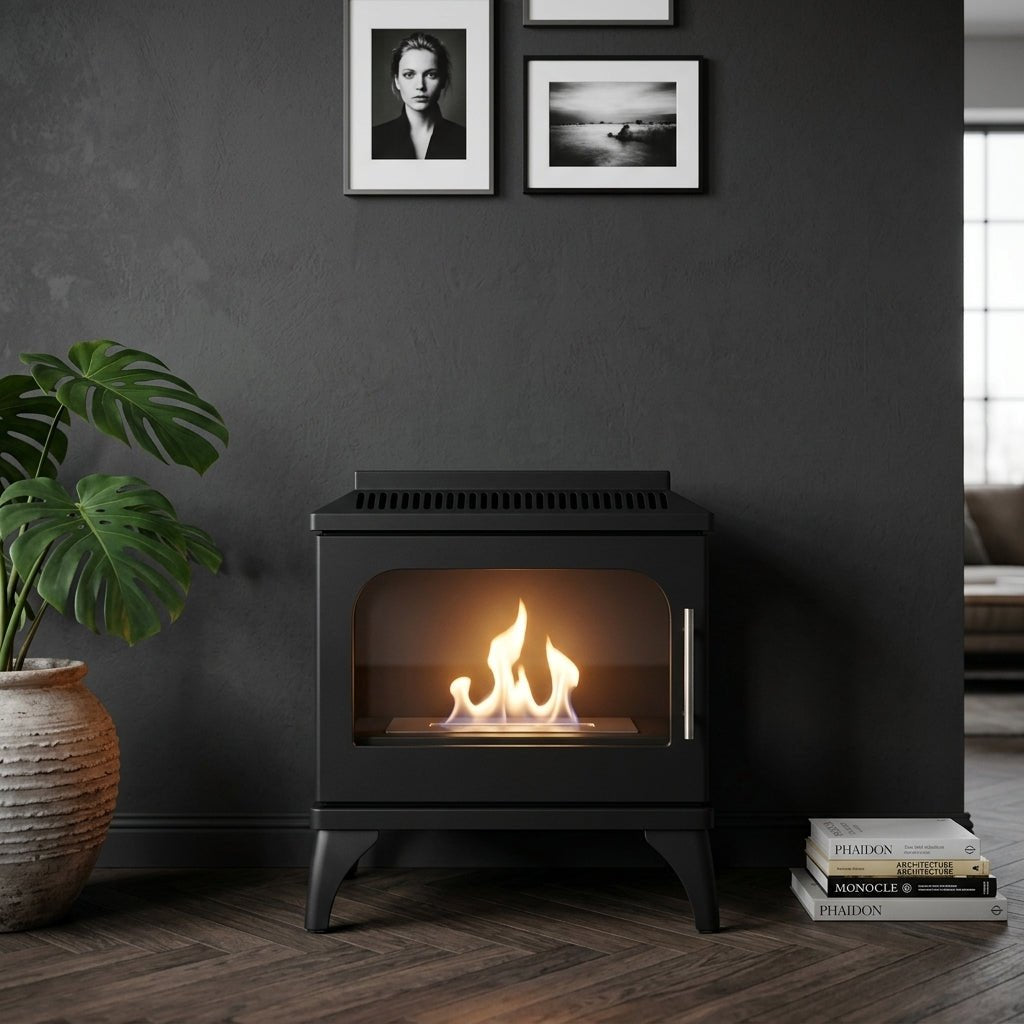 ScandiFlames Atlanta Single Freestanding Bioethanol Fireplace in 52.3H x 48W x 30D cm