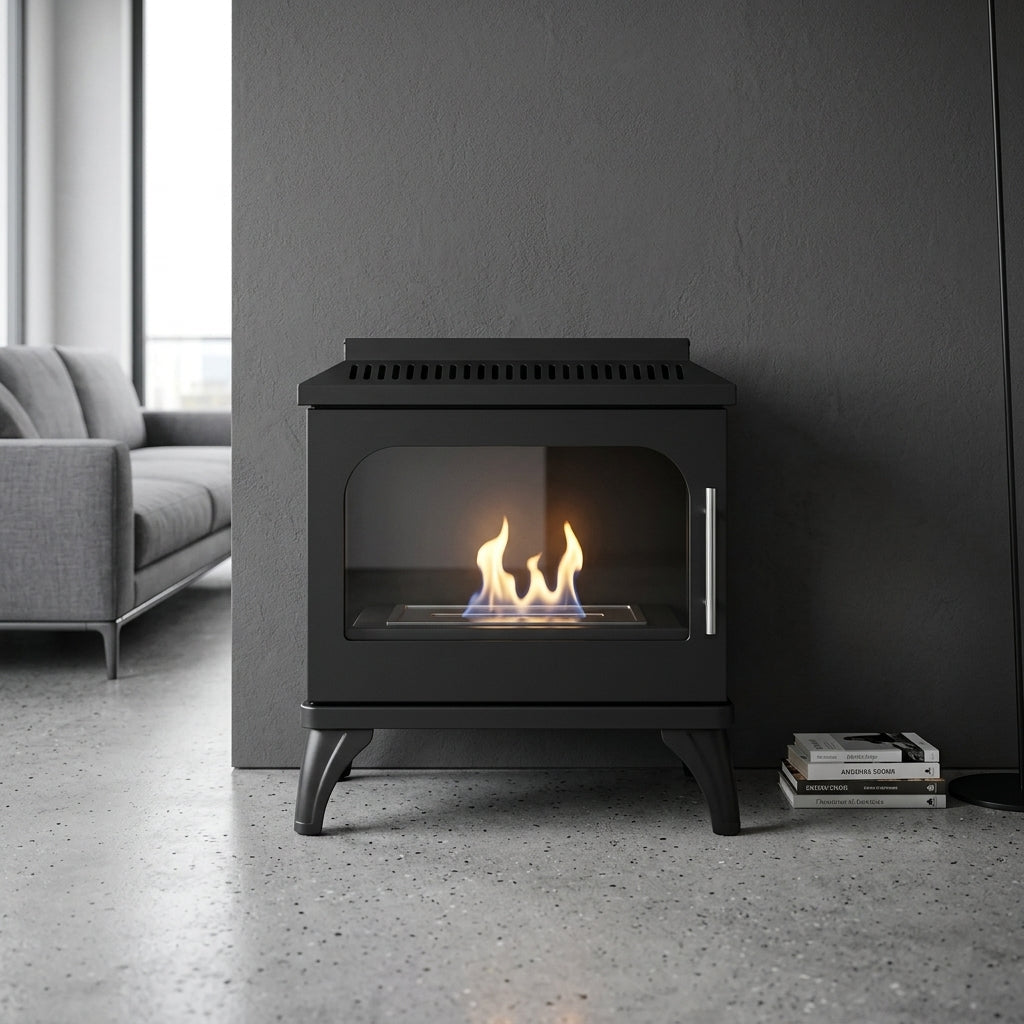 ScandiFlames Atlanta Single Freestanding Bioethanol Fireplace in 52.3H x 48W x 30D cm