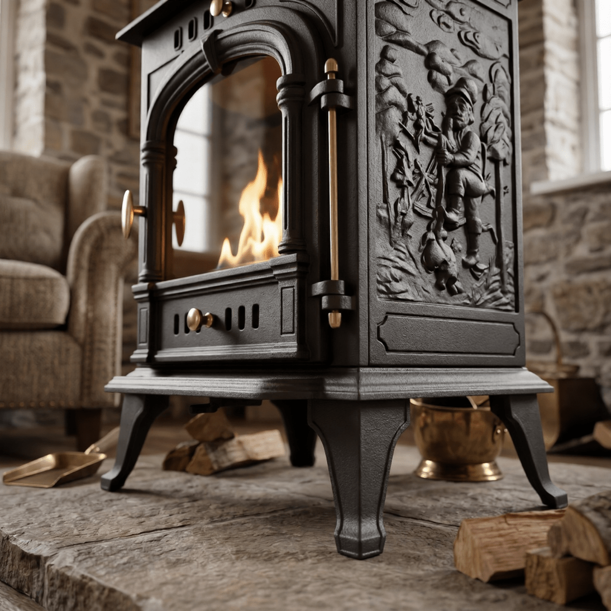 ScandiFlames Bergen Cast Iron Freestanding Bioethanol Fireplace in 69.7H x 43.8W x 38.7D cm