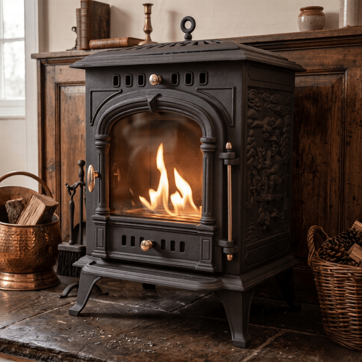 ScandiFlames Bergen Cast Iron Freestanding Bioethanol Fireplace in 69.7H x 43.8W x 38.7D cm