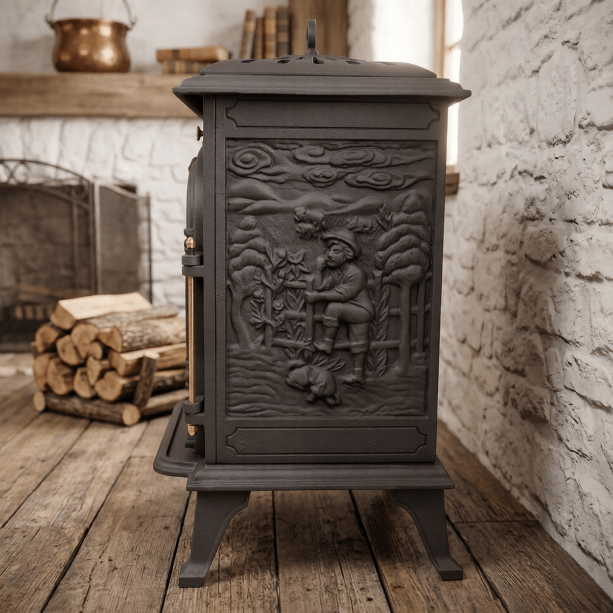ScandiFlames Bergen Cast Iron Freestanding Bioethanol Fireplace in 69.7H x 43.8W x 38.7D cm