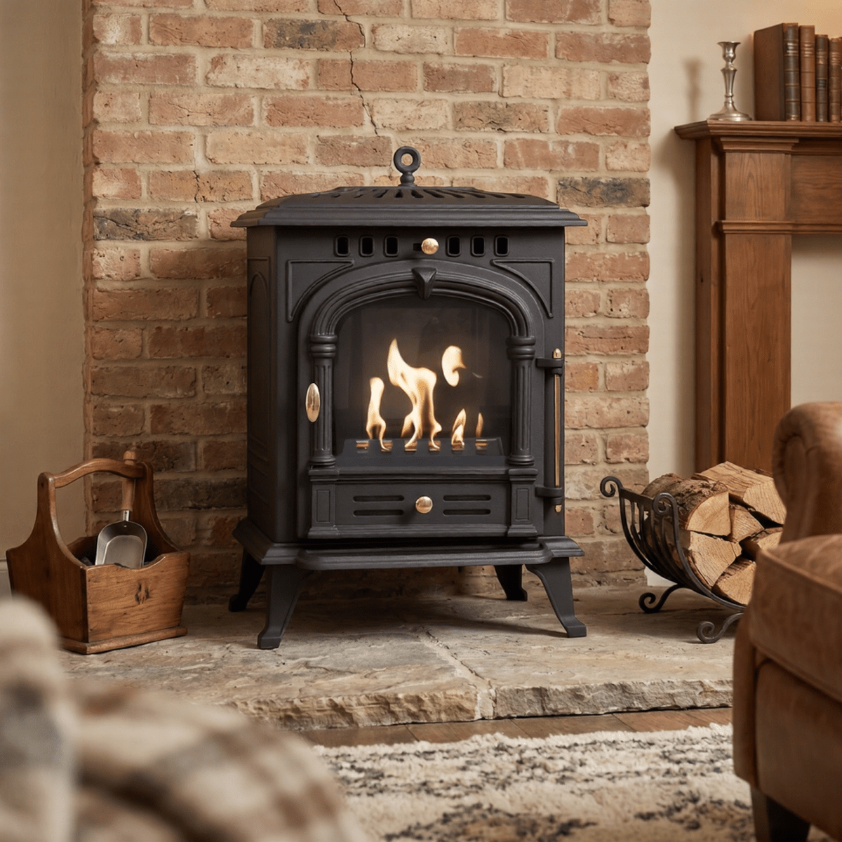 ScandiFlames Bergen Cast Iron Freestanding Bioethanol Fireplace in 69.7H x 43.8W x 38.7D cm