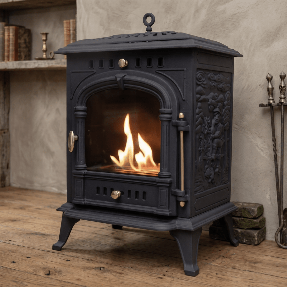 ScandiFlames Bergen Cast Iron Freestanding Bioethanol Fireplace in 69.7H x 43.8W x 38.7D cm