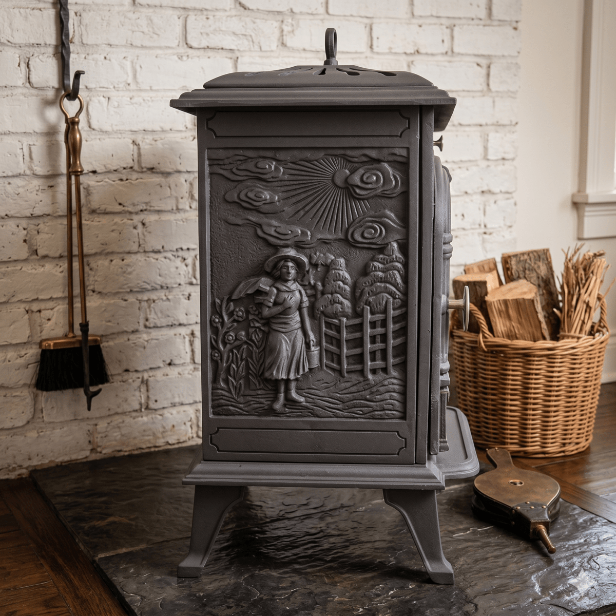 ScandiFlames Bergen Cast Iron Freestanding Bioethanol Fireplace in 69.7H x 43.8W x 38.7D cm