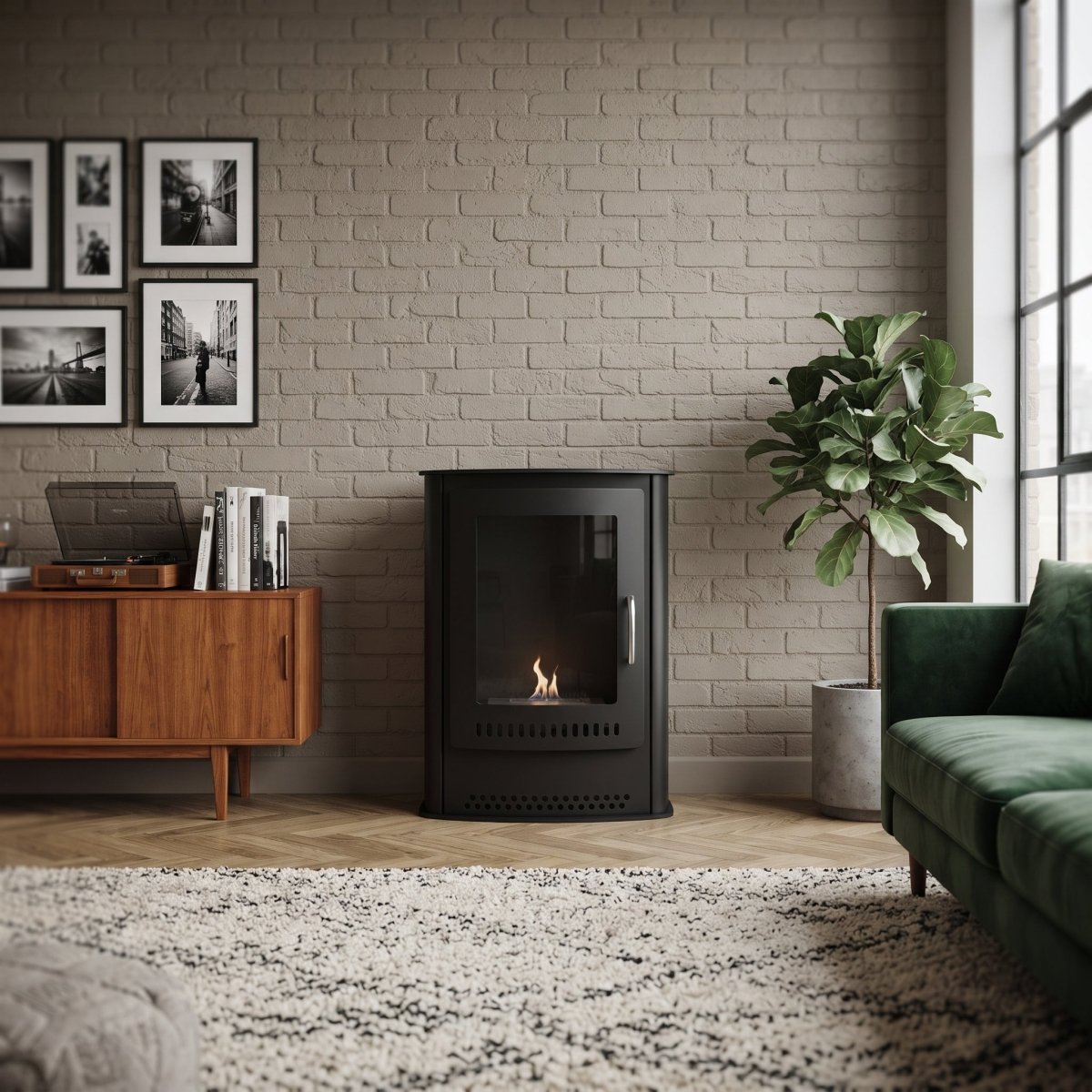 ScandiFlames Carson Freestanding Bioethanol Fireplace in 61.5H x 48W x 30D cm