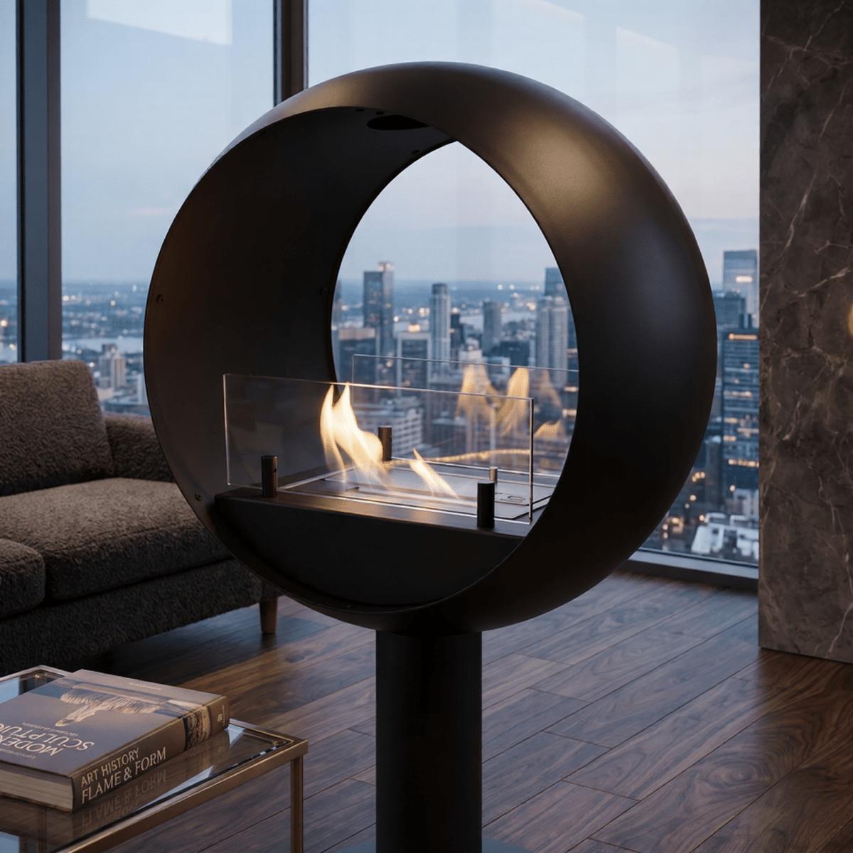ScandiFlames Edmonton 2 - sided Bioethanol Freestanding Fireplace in 86.5H x 50.2W x 30D cm