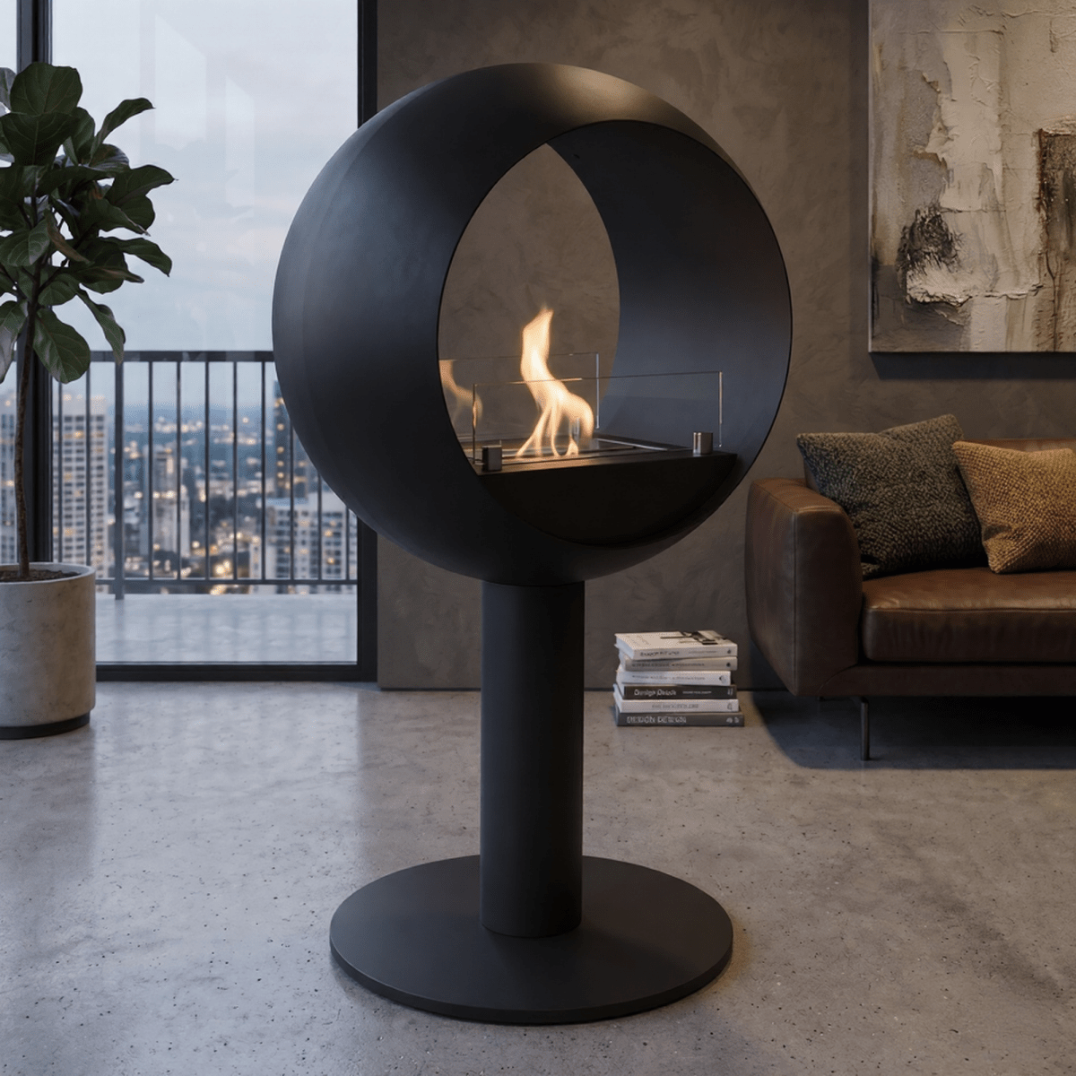 ScandiFlames Edmonton 2 - sided Bioethanol Freestanding Fireplace in 86.5H x 50.2W x 30D cm