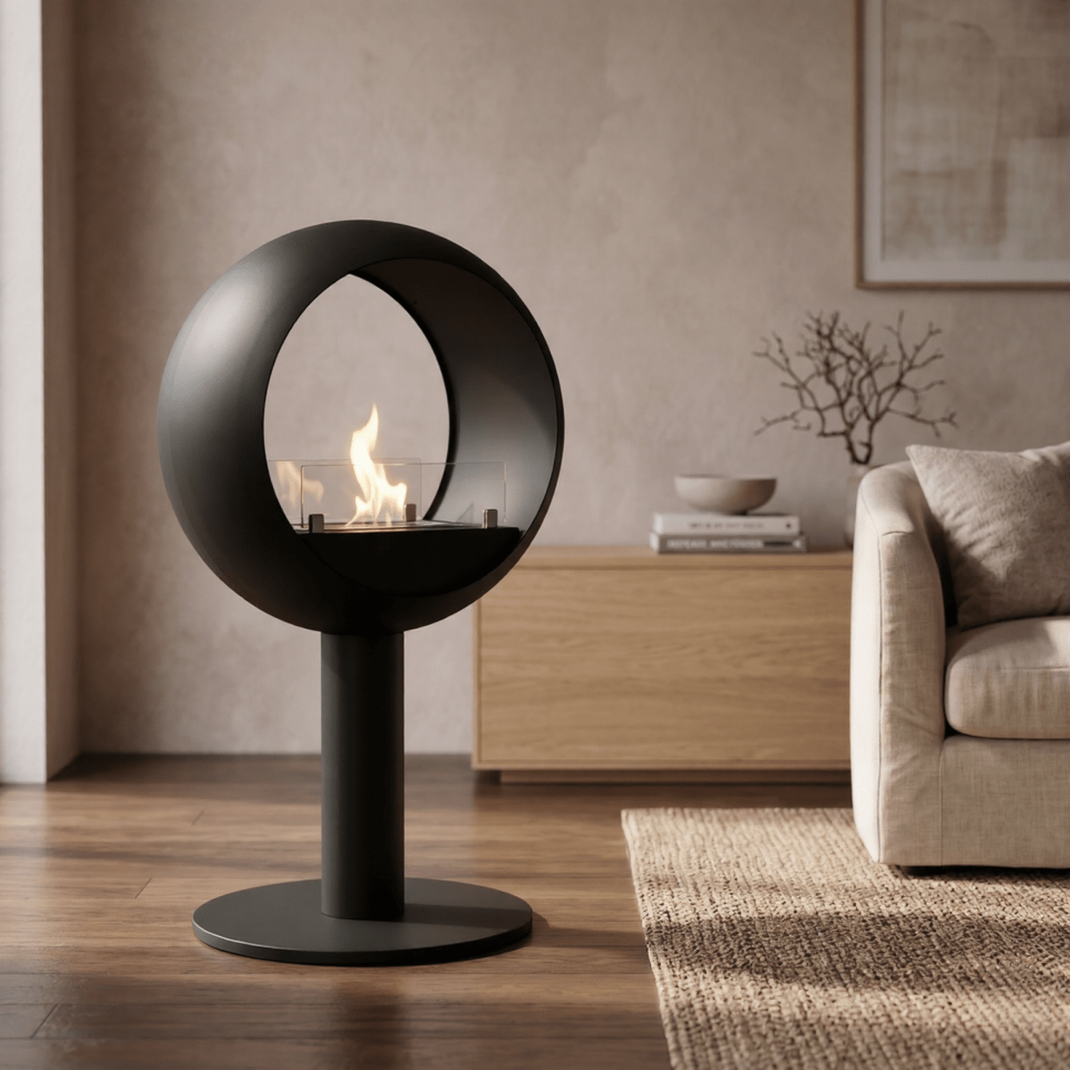 ScandiFlames Edmonton 2 - sided Bioethanol Freestanding Fireplace in 86.5H x 50.2W x 30D cm