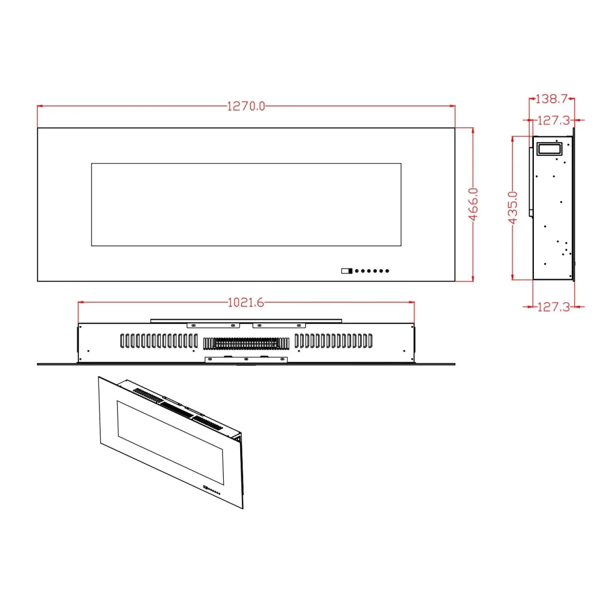 Scandiflames Electric Azurite Wall Mounted Electric LED Fireplace in 46.6H x 182.9W x 13.9D cm