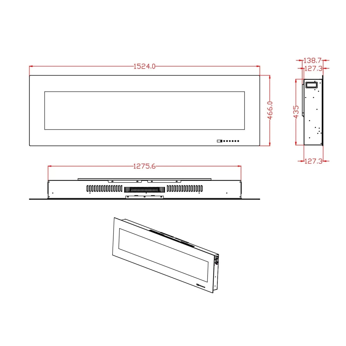 Scandiflames Electric Feroza Wall Mounted LED Electric Fireplace in 68H x 137W x 32D cm