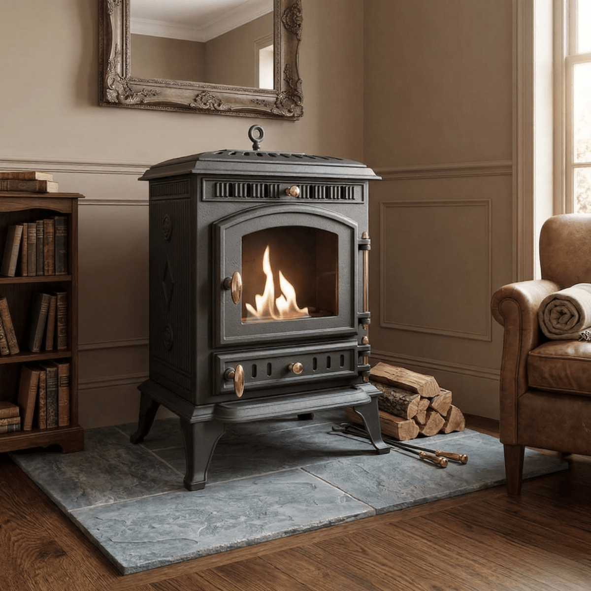 ScandiFlames Molde Cast Iron Freestanding Bioethanol Fireplace in 69.5H x 47W x 39D cm