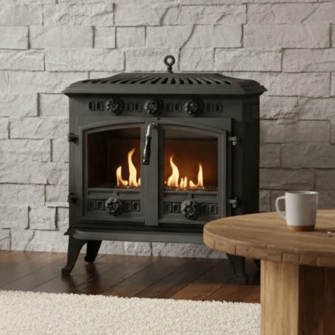ScandiFlames Spitsbergen Cast Iron Freestanding Bioethanol Fireplace in 70H x 61W x 43D cm