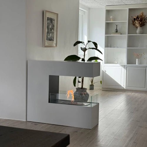 ScandiFlames Topeka Bioethanol Freestanding Fireplace in 90H x 100W x 35D com