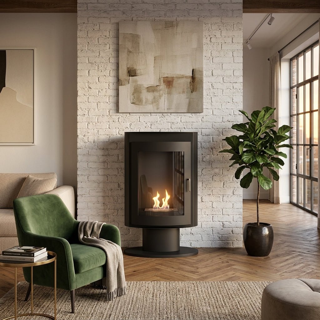ScandiFlames Trenton Freestanding Bioethanol Fireplace in 98H x 60W x 30D cm