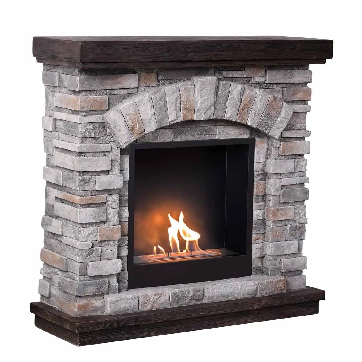 Scandiflames Ask Freestanding Fireplace Surround with Bioethanol Burner - bioethanol fireplace - Ice Cold Spice | Textured Brick Grey
