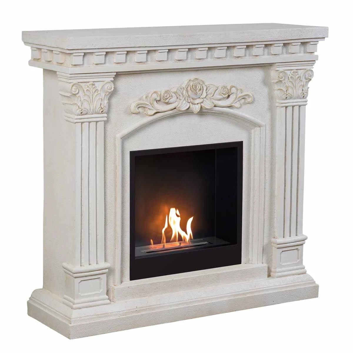 Scandiflames Freyr Freestanding Fireplace Surround with Bioethanol Burner - bioethanol fireplace - Ice Cold Spice | Grey/White