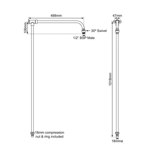 Hurlingham Shower Arm With Riser Rail - Ice Cold Spice | Nickel H1018 x W488