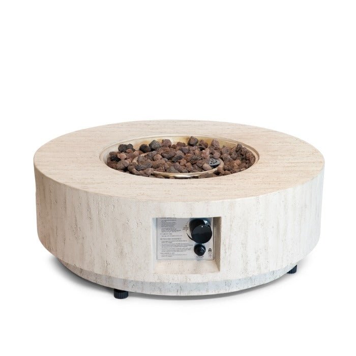 Happy Cocooning Estate Round 76 Gas Fire Table - outdoor fireplaces - Ice Cold Spice | Travertine