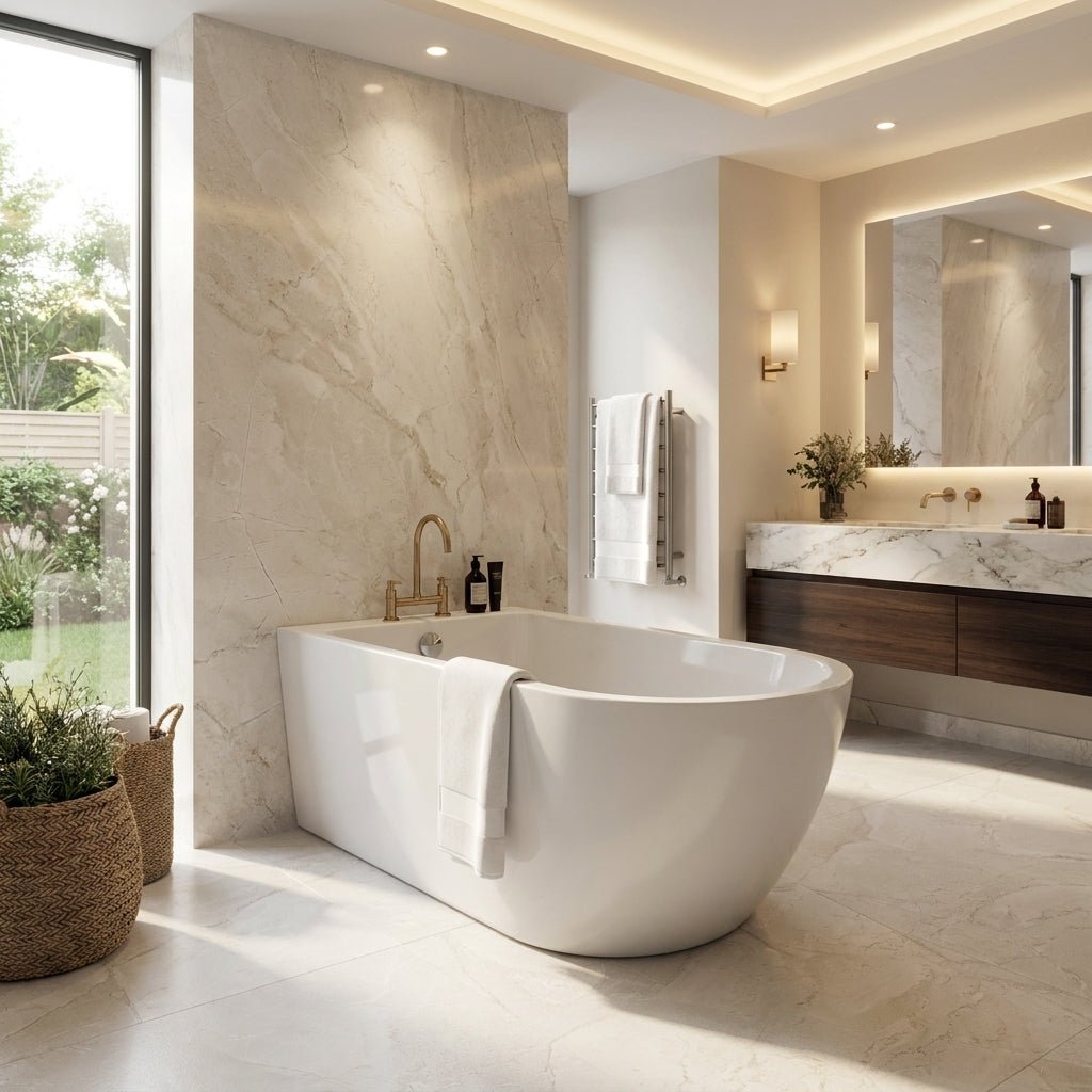 Vincent Alexander Belgravia Single Ended Oval Back To Wall Freestanding Bathtub in Gloss White