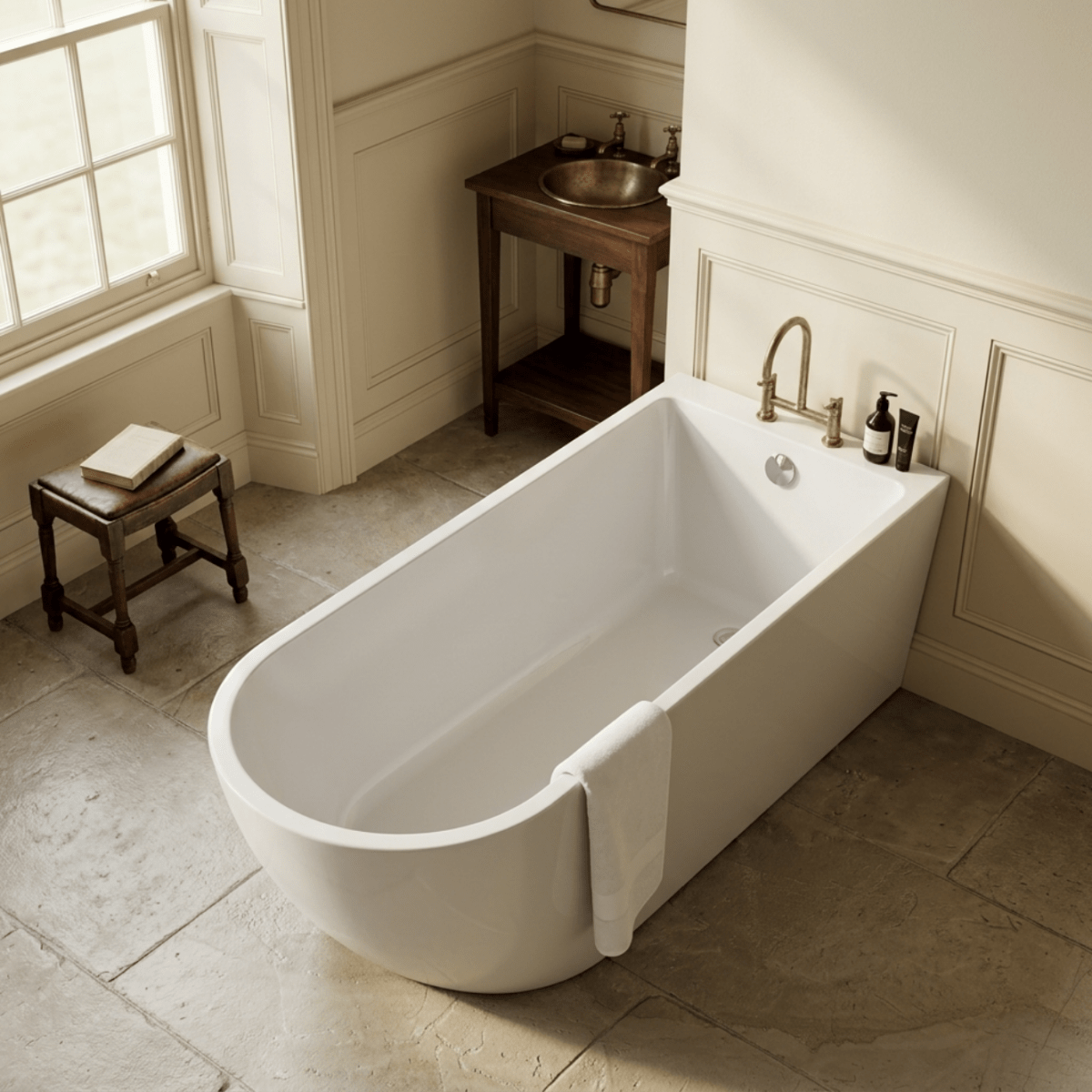 Vincent Alexander Belgravia Single Ended Oval Back To Wall Freestanding Bathtub in Gloss White