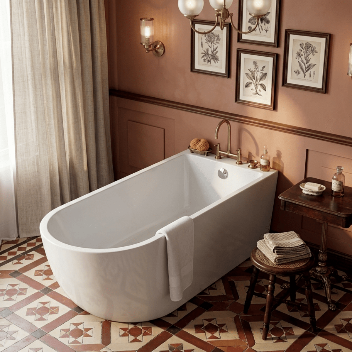 Vincent Alexander Belgravia Single Ended Oval Back To Wall Freestanding Bathtub in Gloss White