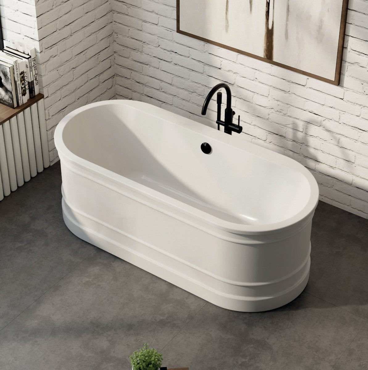 Vincent Alexander Forge Double Ended Oval Freestanding Bathtub in Gloss White