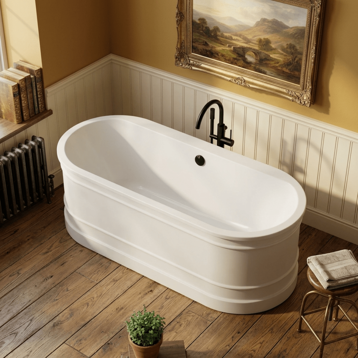 Vincent Alexander Forge Double Ended Oval Freestanding Bathtub in Gloss White