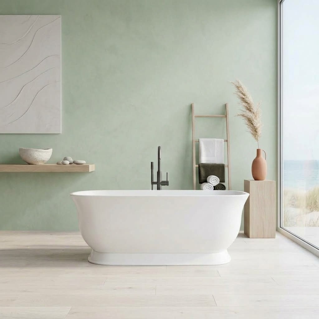 Vincent Alexander Fresia Double Ended Oval Freestanding Bathtub in Gloss White