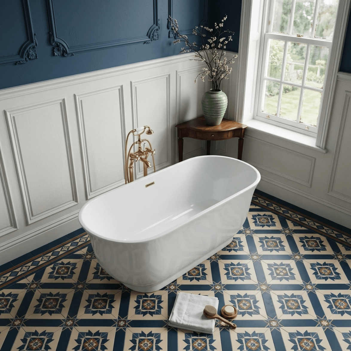 Vincent Alexander Fresia Double Ended Oval Freestanding Bathtub in Gloss White