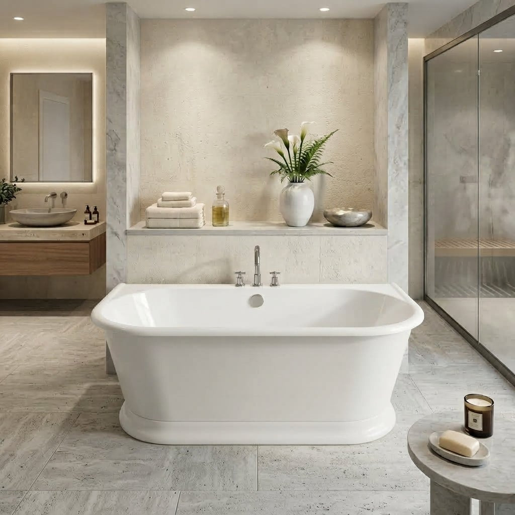Vincent Alexander Haven Double Ended Oval Back to Wall Bathtub in Gloss White