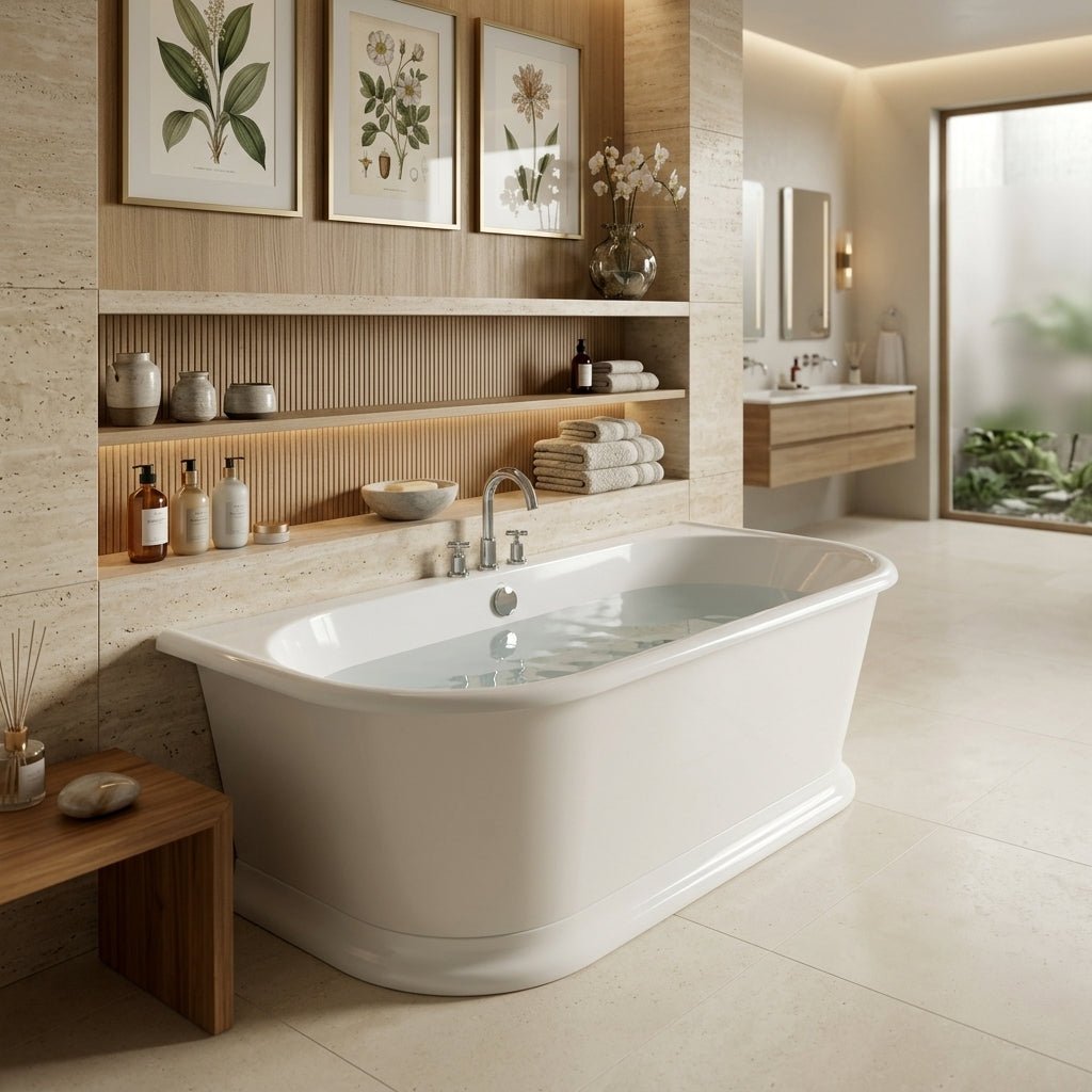 Vincent Alexander Haven Double Ended Oval Back to Wall Bathtub in Gloss White