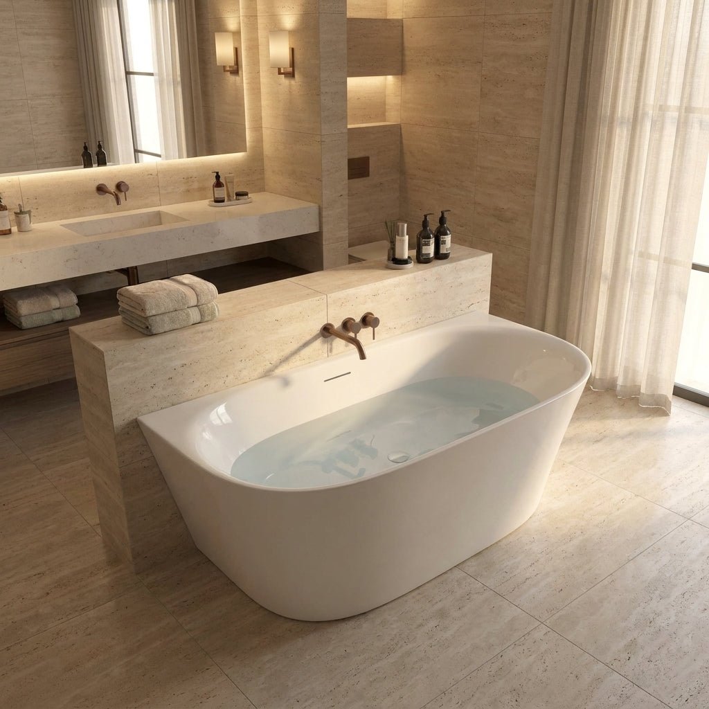 Vincent Alexander Lumley Back to Wall Freestanding Bathtub in Gloss White