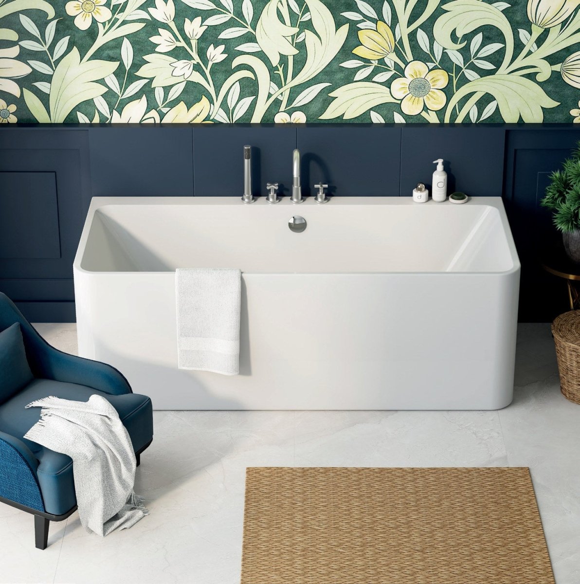 Vincent Alexander Stratford Rectangular Back to Wall Bathtub in Gloss White