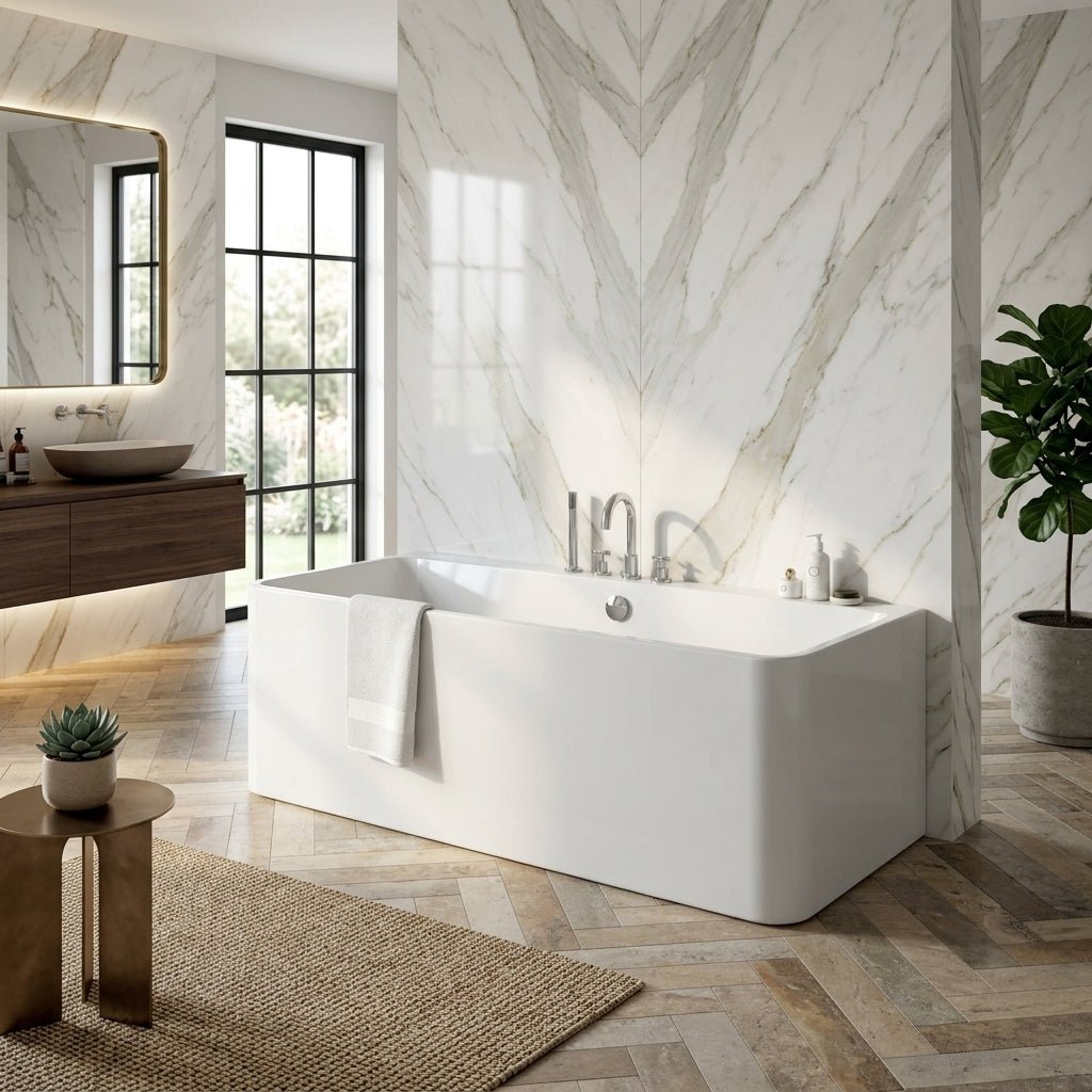 Vincent Alexander Stratford Rectangular Back to Wall Bathtub in Gloss White