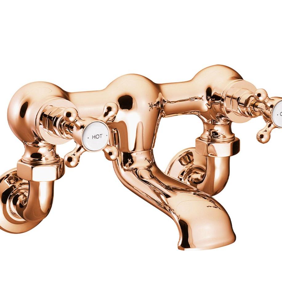 Hurlingham Wall Mounted Bath Filler Taps - Ice Cold Spice | Copper H161 x W254 x D187