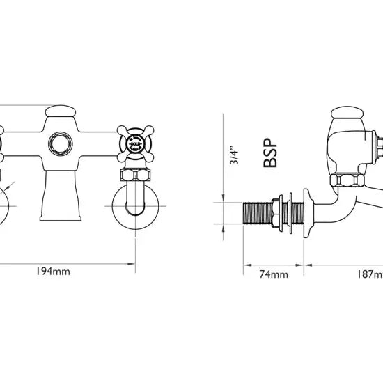 Hurlingham Wall Mounted Bath Filler Taps - Ice Cold Spice | Nickel H161 x W254 x D187