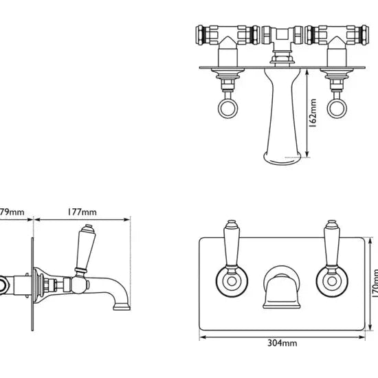 Hurlingham Wall Mounted Bath Filler With Concealing Plate - Ice Cold Spice | Chrome H170 x W304 x D177