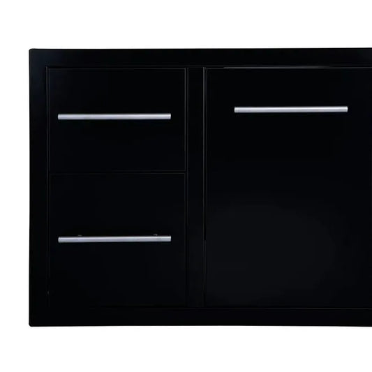 Sunstone Outdoor Kitchens Double Drawer and Trash Tray Combo with Plastic Bin - outdoor grill - Ice Cold Spice | Matt Black