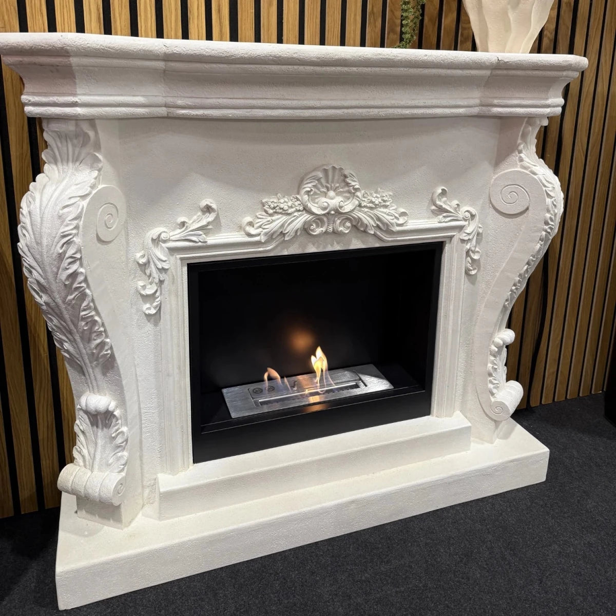 Scandiflames Ymir Freestanding Fireplace Surround with Bioethanol Burner - bioethanol fireplace - Ice Cold Spice | Grey/White